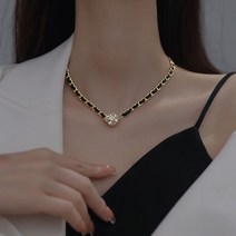YZ 여성 자석 버클 가죽 목걸이 블랙 개성 편성 체인 목걸이