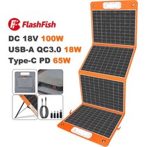 썬셀 태양광 패널 FF Flashfish-18V 100W 접이식 태양 전지 휴대용 태양열 충전기 DC 출력 PD -c QC3.0 전화 태블릿 캠핑 RV 여행, 01 18V_01 100W