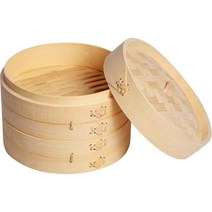 Zjunya 일본 대나무 찜기 본체 2개 뚜껑 1개 세트 편백나무 찜기 만두 찜빵 쿠킹용, 10cm 본체2개 뚜껑1개