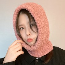 니트 바라클라바 발라클라바 넥워머 방한 후드, 핑크