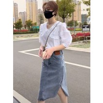 여름 패션 데님 스커트 여 프릴 슬림핏 루즈핏 셔츠 투피스담는다.