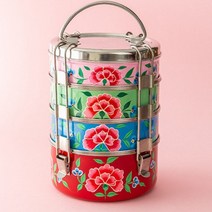 애나멜 꽃모양 일자 4단찬합 도시락통 17cm _ 30690EA, 본상품선택