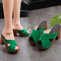 에블바잉 엑스 크로스 가보시 있는 10cm 하이힐 높은굽 통굽 슬리퍼 4컬러 225-250 21a273