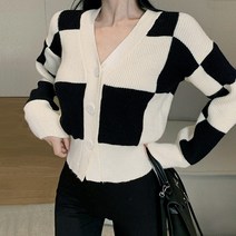 대박난박양 블럭 크롭 가디건