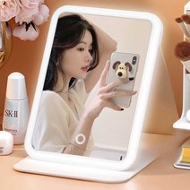 원형 LED화장대거울 탁상용 메이크업 거울 C타입 충전식, 펄화이트 거울 3색조명 충전식 S