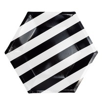 스트라이프 육각 파티접시 25cm 6입 [블랙], 단품, 단품