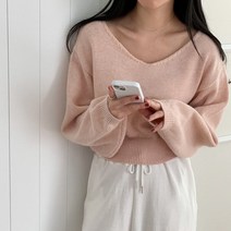 바보사랑 봄바람살랑 베이직 여리핏 브이넥 크롭 니트.드레스날다