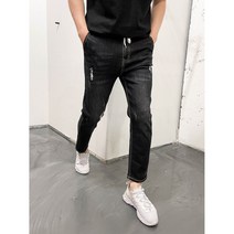 남자 찢청 흑청바지 스판 무파진 블랙진 청바지