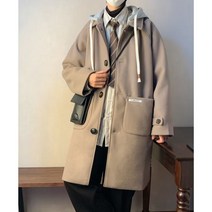 모직코트 남한 트렌드 후드 배색 멋스러움 2023 봄가을 ins 루즈핏 코트 W4265-P74