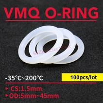 고무 오링 100pc 두께 cs 1.5mmod 5 45mm 실리콘 o 링 식품 1세트, 45mm에서, 하얀, 1.5mm