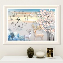 보석 십자수 시계 5D 다이아몬드 페인팅 행운 사슴 풍수 풍경화, 01.[60*40cm]
