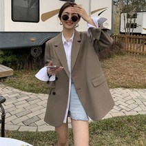 위위브렌 여성용 봄가을 캐주얼 긴팔 오버핏 자켓