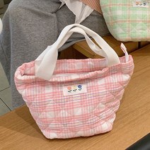 제이빌리지 누빔 체크 보냉백, 핑크