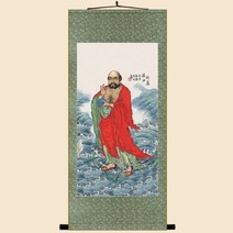 현관에걸면좋은 돈들어오는 달마 스님 대사 도사 그림 사무실 개업 선물 절 집들이 건강, B.연두색 표구 + 두루마리 +금함