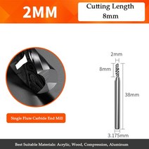 5A 초경 단일 플루트 인치 엔드 밀 목공 도구 알루미늄 절삭 공구 cnc 밀링 커터 목재, 01 1pcs, 10 2-3.175-8