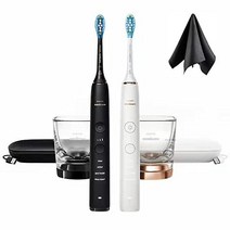 필립스 Sonicare DiamondClean 연결된 충전식 칫솔 완벽한 구강 관리 2팩 실마릴 물티슈 포함(블랙-화이트) 1.0개, Black-white