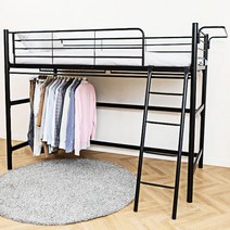 코모드i 올인원 낮은행거형 벙커침대 + 13cm포켓천연라텍스매트 포함, 블랙