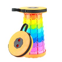 휴대용 접이식 자바라 의자 높이조절 캠핑 스툴 아코디언 폴딩 체어 간이 대기, 레인보우 오렌지, 1개