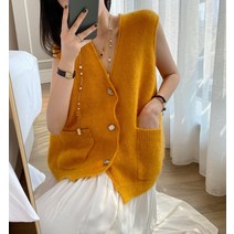 앙고라조끼 가을옷 상패 맟춤제작 지는 해 엘로우 여성 와이드 루즈핏 간지나는 니트 코트 아우터 트렌드 2963120917