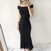 [엠케이지]티카 오프숄더 프릴 머메이드 쫀쫀 스판 롱원피스