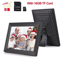 디지털 전자 액자 미니 모니터 사이니지 Andoer10.1 인치 스마트 와이파이 프레임 앨범 1280x800 IPS 터치 스크린 내장 16GB 메모리 자동 회전, [03] 영국 플러그, [02] With 16GB TF Card