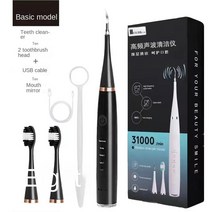 치석제거기 치석체거 스케일러 치과기구 전동 칫솔 6 인 1 세트 휴대용 치석 스케일링 제거 치아 미용 기, 10 Black Basic English