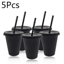 5Pcs 473ml/700ml 블랙 재사용 가능한 플라스틱 물병 콜드 컵 뚜껑과 짚 매직 텀블러 맞춤형 커피 머그잔, [01] 5Pcs 473ml-Black