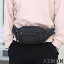 AZMON 심플 무지 옥스퍼드 힙색 가방 0.13kg 초경량 28cm x 14cm x 10cm, 넓이24cm x 높이14cm x 두께10cm, 블랙, 블랙