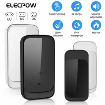 인터폰 비디오폰 elecpow smart home 무선 초인종 야외 방수 터치 감지 도어 벨 키트 58 코드 홈 웰컴 하우스 차임 수신기, 디 블랙, 나는 플러그