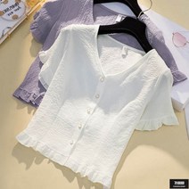 가바바 빅사이즈 여성 미니가디건 소매 밑단 프릴 포인트 러블리 아우터 G62924