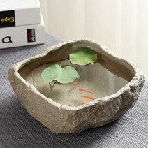 열대어 구피 물고기 키우기 수반 세라믹 어항 실내 연못 무여과 수조, 15 배지름 19.5 단색 사기그릇