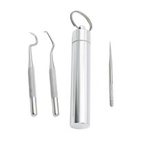 GHSHOP 스테인레스 스틸 이쑤시개 키트 구강 청소 키트 치실 미니 사이즈 치아 청소기 홀더 구강 관리가있는 야외, 3Pcs 대형 키트, 6.2 - 9.5cm, 3.4 스테인리스 스틸 알루미늄