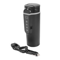 차량용 커피포트 카포트 스테인레스 스틸 휴대용 자동차 가열 컵 전기 열 물 컵 디스플레이 주전자 커피 차 우유, 검은색