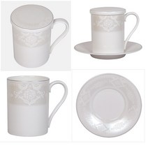 [한국도자기]잔잔한 디자인의 보온성이 뛰어난 머그+뚜껑+받침세트(3p), #컵+뚜껑+받침세트#3P