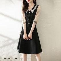 패스타임 여성 자수 카라 벨티드 원피스