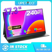 휴대용 포터블 모니터 UPERFECT 240 Hz 휴대용 모니터 PC HDMI C 타입 17 인치 1920x1080 풀 HD IPS 스크, 02 AU 플러그