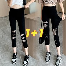 1+1 여성 찢어진 팬츠 여름 스키니진 얇은 빅사이즈 스키니 팬츠 스판 7부 팬츠