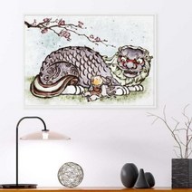 모던액자 불교액자 해태 옆 동자승.마이월플레이즈, 무광블랙／A1