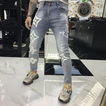 유럽명품 간지패턴 핏 라이트블루 청바지