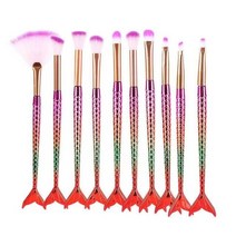 메이크업 브러쉬 볼터치 아이라인 베이스 파운데이션 스펀지 납작 치크 붓 파우치 파우더 세트 멀티 추천 반짝이 스탈 코스메틱 뷰티 컨실러 섀도우 완전한 키트 도구 여성, 보라색 인어