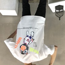 플라잉 베어 프린트 남자 여름 오버핏 반팔 티셔츠