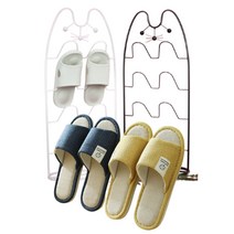 라담 감성 인테리어 철제 슬리퍼 4단 거치대 + 린넨 실내화 세트, 고양이 실내화 거치대 / 화이트