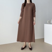 바이엘르 플리츠 A라인 스판 긴팔 주름 롱 원피스