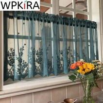 dark green lace embroidered voile short curtain for kitchen 찬장 문 korean coffee half 커튼 파티션 장식 ad766e