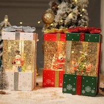크리스마스 선물상자 오르골 LED 무드등 오토 워터볼, 산타