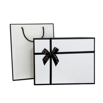 루루홈 리본 선물 포장 박스 + 종이가방 (6호 30 x 23 x 6.3), 블랙 앤 화이트