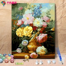 DIY 유화 꽃 그림그리기 세트 거실 풍경 꽃 손으로 그린 명화 유화그리기 장식 그림, 우아한 + 50 * 65