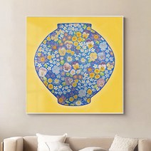 돈들어오는 달항아리 그림 풍수 액자 플라워, 대형(100x100cm), 로얄골드