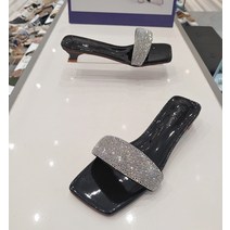 슈바이영 블링블링 여성 스퀘어토 보석큐빅 라텍스 뮬 슬리퍼 블랙
