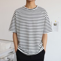 더베이직샵 스트라이프 제임스 오버핏 단가라 반팔 라운드 티셔츠 3컬러